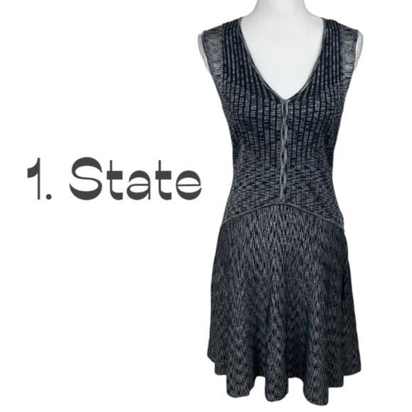 1.State Gray & Black Fit & Flare BalletCore Feminine Dress NWOT Size M - Picture 2 of 12